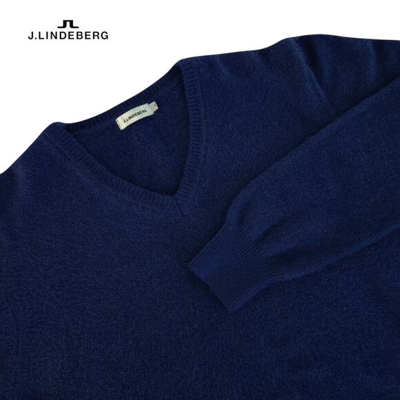 J.LINDEBERG Blue super fine merino and cashmere V-Neck Sweater - Size Medium - Picture 3 of 8